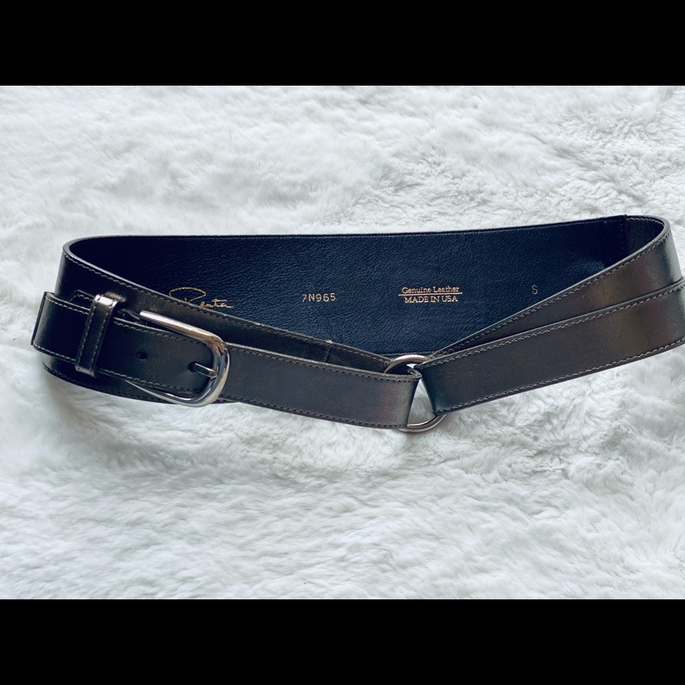 Oscar De La Renta Silver Leather Wide Belt - Picture 2 of 9